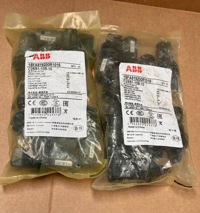 10PCs ABB – 1SFA619200R1016 (C2SS1‑10B‑10) – 2‑Position Short‑Handle Selector