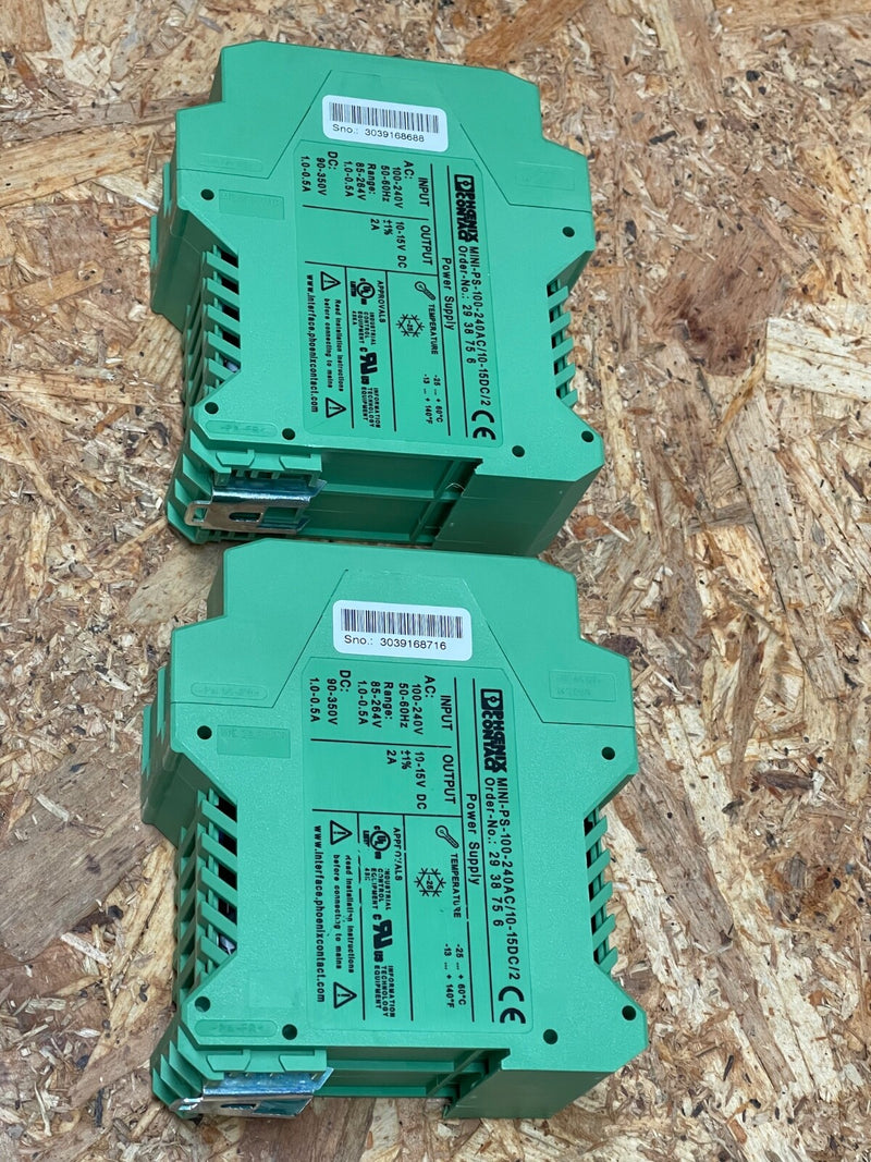 Phoenix Contact – 2938756 – MINI‑PS‑100‑240AC/10‑15DC/2 DIN‑Rail Power Supply
