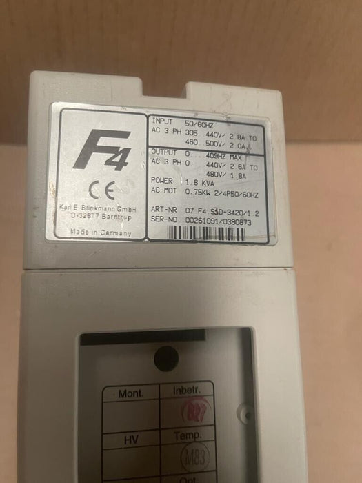 KEB VFD 07.F4.S3D-3420/1.2 1.8KVA 0.75kW 3PH 305-500V