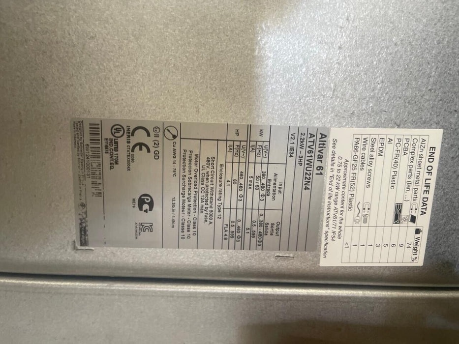 Schneider Electric Altivar 61 - ATV61WU22N4 - VFD 2.2kW/3HP 380-480VAC