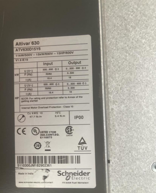 Schneider Electric, ATV630D15Y6, Variable Speed Drive 15kW 15HP 500/690V