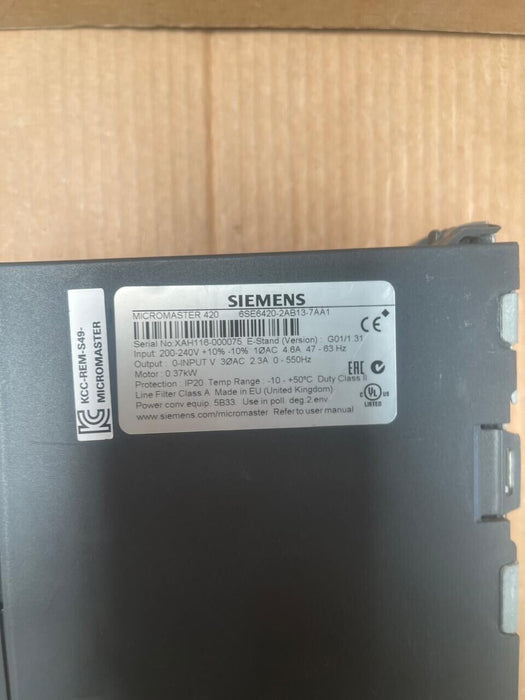 Siemens - 6SE6420-2AB13-7AA1 - MICROMASTER 420 Inverter, 0.37 kW, 1AC 200-240V