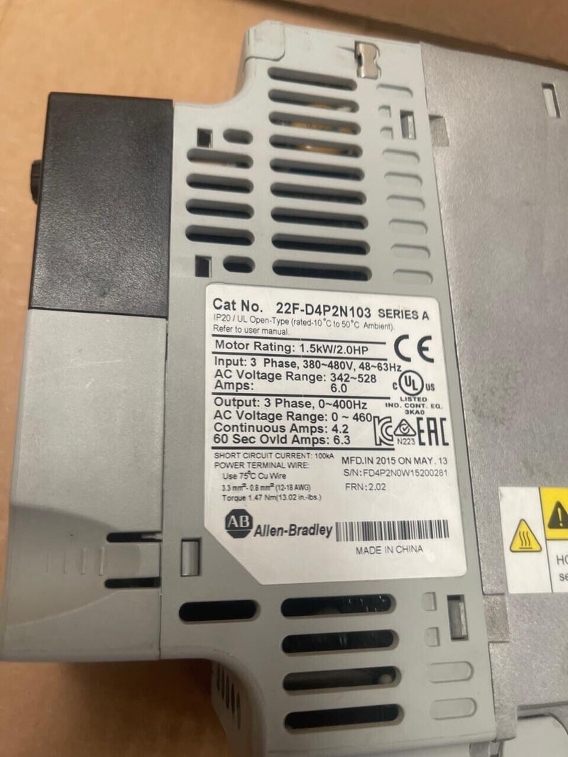 Allen-Bradley PowerFlex - 22F-D4P2N103 - VFD, 1.5 kW (2 HP), 380–480V AC 3-Phase