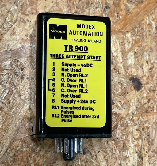Modex Automation – TR900 – Three-Attempt Start Timer Relay, 24 V DC, 8-Pin Plug