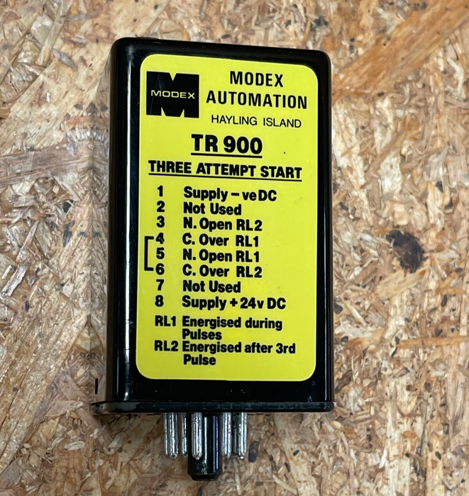 Modex Automation – TR900 – Three-Attempt Start Timer Relay, 24 V DC, 8-Pin Plug