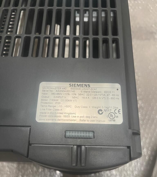 SIEMENS MICROMASTER 440 6SE6440-2AD27-5CA1 7.50kW 380-480VDC VFD