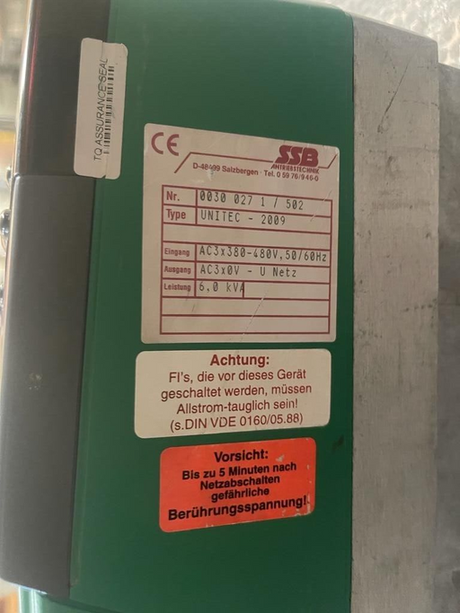SSB ANTRIEBSTECHNIK, Nr.: 0030 027 1/502, Type: UNITEC, Input: 380-480V, 6.0 kVA