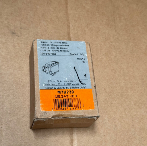 BTicino – M7U230 – Megatiker Under‑Voltage Release, 200–240 VAC for M1/M2 Series