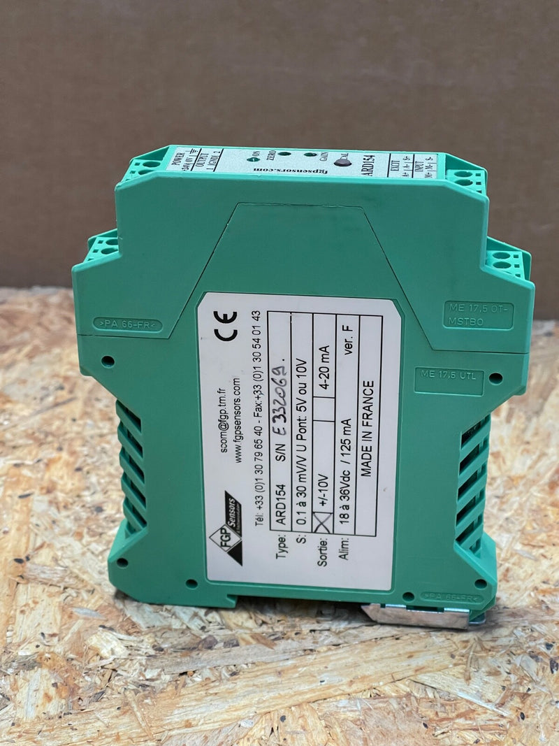 FGP Sensors – ARD154 – DIN‑Rail Bridge Amplifier, ±10 V / 4–20 mA Output, 24VDC