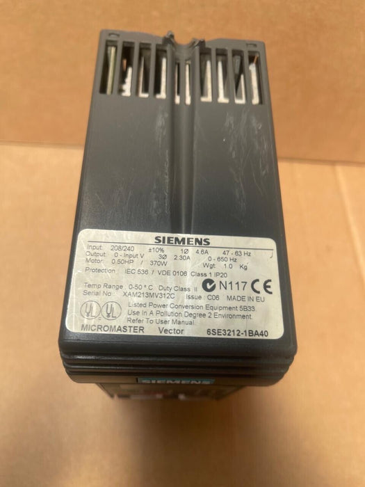 Siemens - 6SE3212-1BA40 - MICROMASTER Vector Drive 0.37kW 1AC 230V with EMC Filt