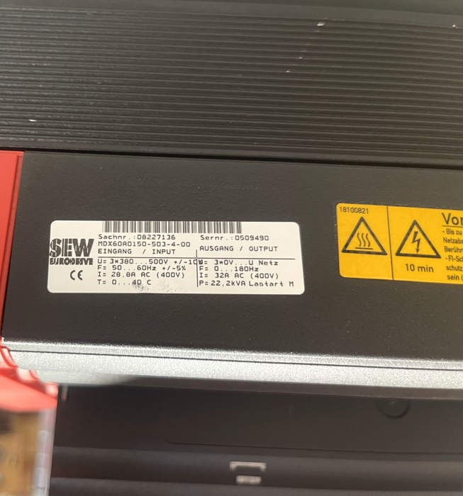 SEW EURODRIVE MDX60A0150-503-4-00 MOVIDRIVE with operator unit Sernr.: 0509490