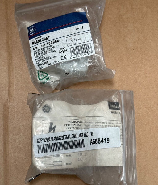 GE – MARN220AT (100994) – 2‑NO Auxiliary Contact Block, Front‑Mount, 10 A