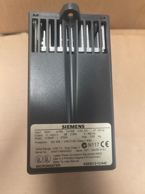 SIEMENS MICROMASTER 6SE9212-1CA40 230V - 0.50HP/370W AC Speed Drive
