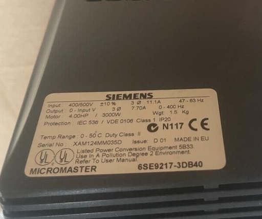 SIEMENS MICROMASTER 6SE9217-3DB40 400/500V - 4.00HP/3000W AC Speed Drive