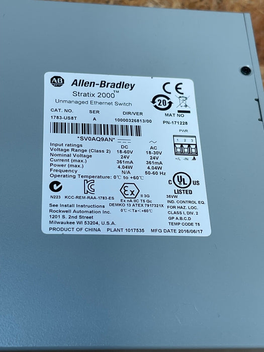 Allen‑Bradley – 1783‑US8T – Stratix 2000 Unmanaged 8‑Port Ethernet Switch