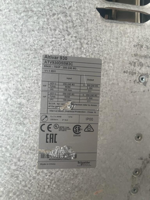 Schneider Electric, ATV930D55M3C, AC speed drive 55kW - 75HP - 200-240V