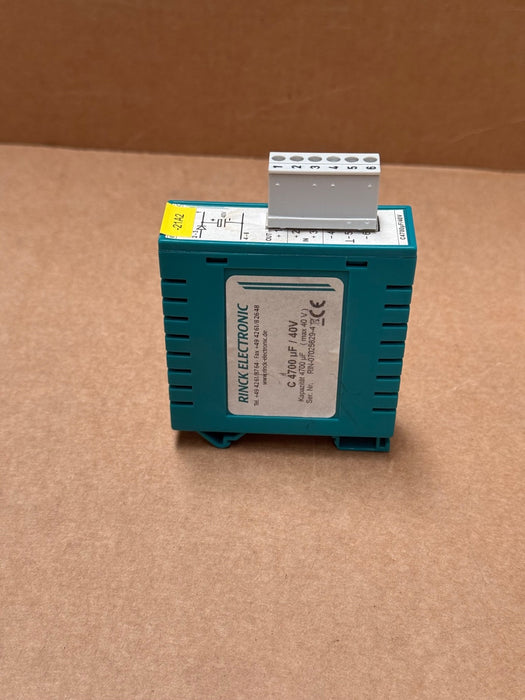 Rinck Elektronik – C4700uF/40V – DIN‑Rail Buffer Capacitor Module, 4700 µF 40VDC