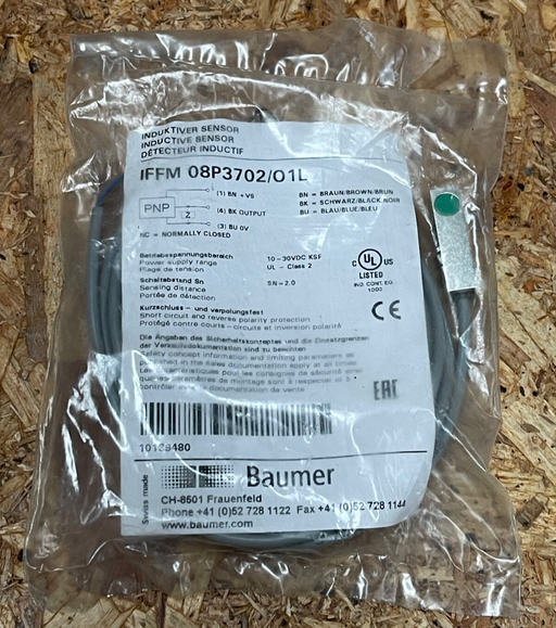 Baumer - IFFM 08P3702/O1L - Inductive Proximity Sensor, PNP NC