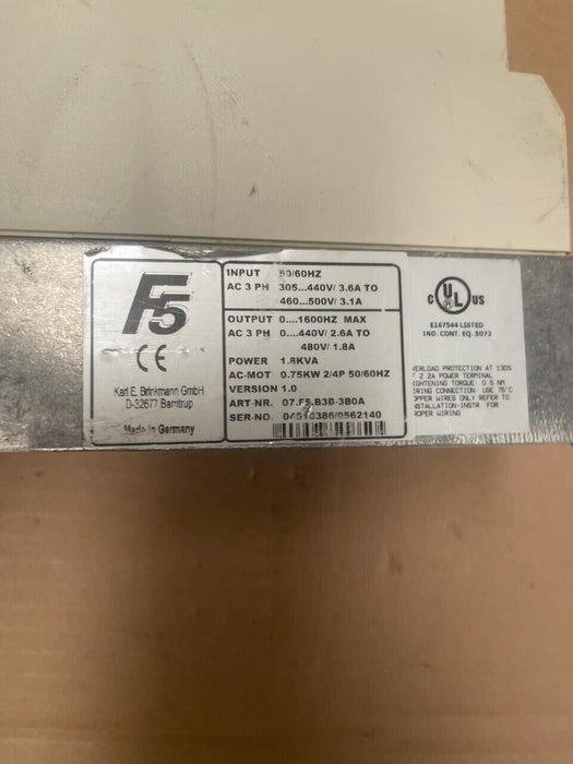 KEB COMBIVERT F5 - 07.F5.B3B-3B0A - VFD 1.8KVA 0.75kW