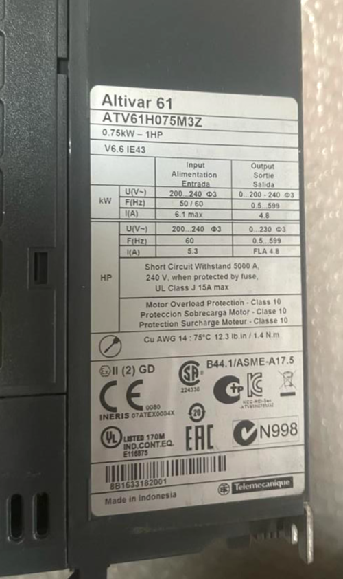 Schneider Electric Altivar 61 ATV61H075M3Z 0.75kW-1HP