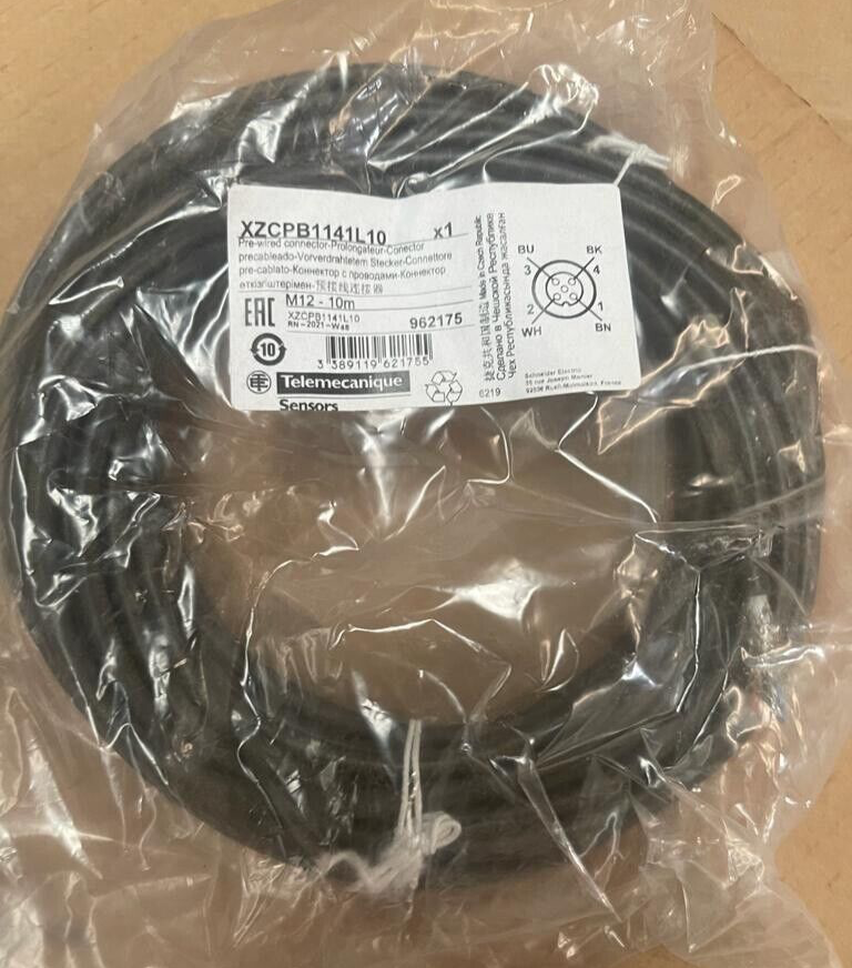 Telemecanique XZCPB1141L10 Pre wired connectors straight female M12. 4 pins 10m