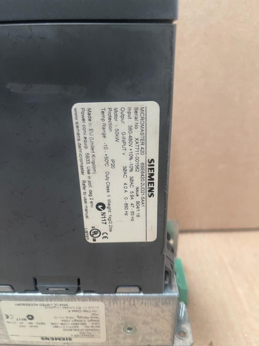 Siemens - 6SE6420-2UD21-5AA1 - MICROMASTER 420 VFD, 1.5 kW, with Filter