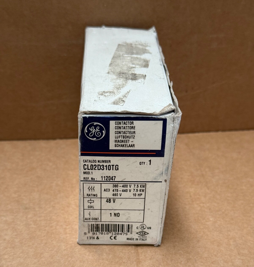 GE – CL02D310TG (112047) – 3‑Pole Contactor, 18 A AC3 (7.5 kW), 48 V DC Coil