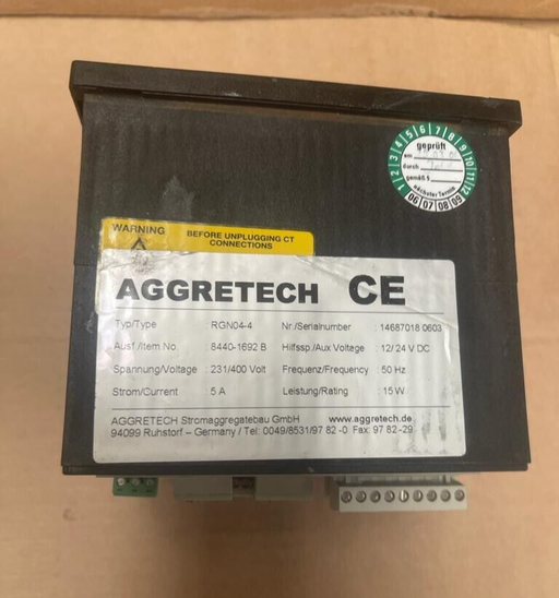 AGGRETECH, RGN04-4, 231/400V 5A 12/24VDC 50Hz 15W Control Panel