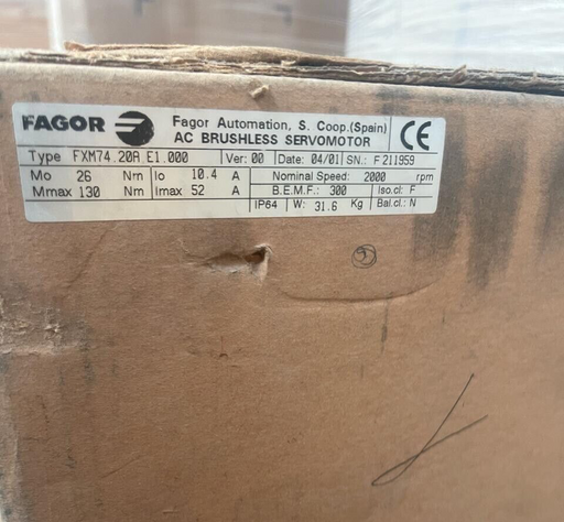 FAGOR - FXM74.20A.E1.000 - AC BRUSHLESS SERVOMOTOR 2000rpm