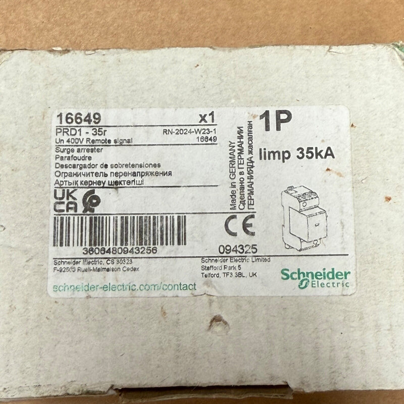 Schneider Electric – 16649 (PRD135r) – Acti9 1‑Pole Type 1 Surge Arrester, 440 V