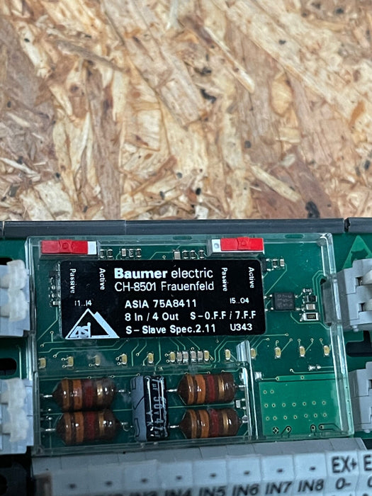 Baumer - ASIA 75A8411 - AS-Interface Module, 8 Inputs, 4 Outputs, DIN Rail Mount