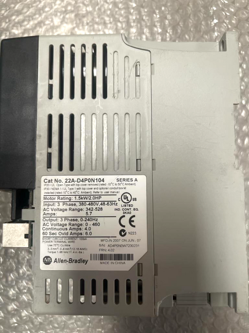 Allen Bradley PowerFlex 4 22A-D4P0N104 3-Phase 1,5 kW, 400 V AC
