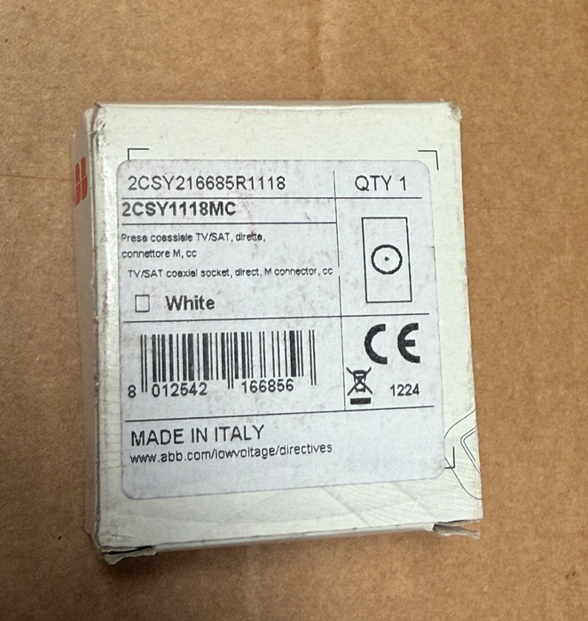 ABB – 2CSY1118MC – TV/SAT Coaxial Socket, Direct IEC Male, CC/Mylos/Chiara Serie