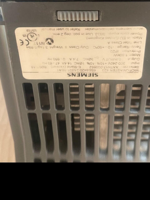 Siemens - 6SE6420-2AB21-5BA1 - MICROMASTER 420, 1.5 kW, 1-Phase, 240V AC