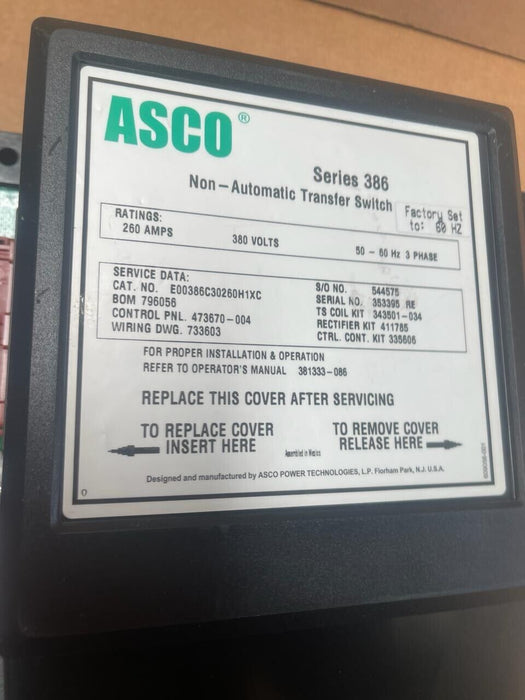 ASCO - Series 386 Control Panel 473670-004 - non-automatic transfer switch