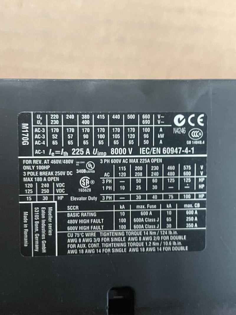 EATON - DIL M170 XTCE170G - Contactor 190-240VAC