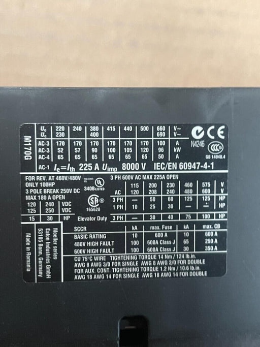 EATON - DIL M170 XTCE170G - Contactor 190-240VAC