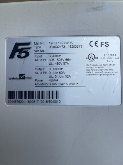 KEB, Weinig 19F5L1H-YW0A F5 AC-Motor 30kW 42kVA