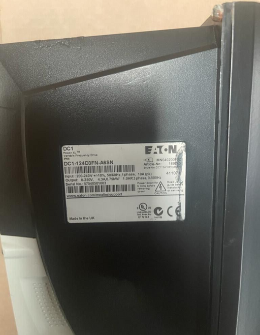 EATON VFD DC1-124D3FN-A6SN 200-240V 1P / 0.75kW AC Speed Drive